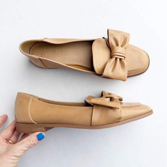 ASOS DESIGN Mentor bow loafers flats shoes in tan slip on bows size 8 - Picture 2 of 7